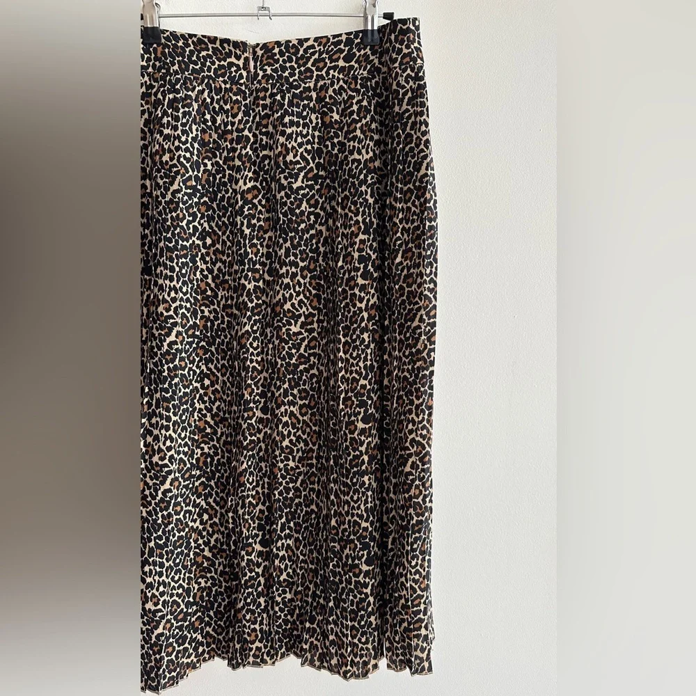 J. Crew Cheetah Print Pleated Midi Skirt, Size 8